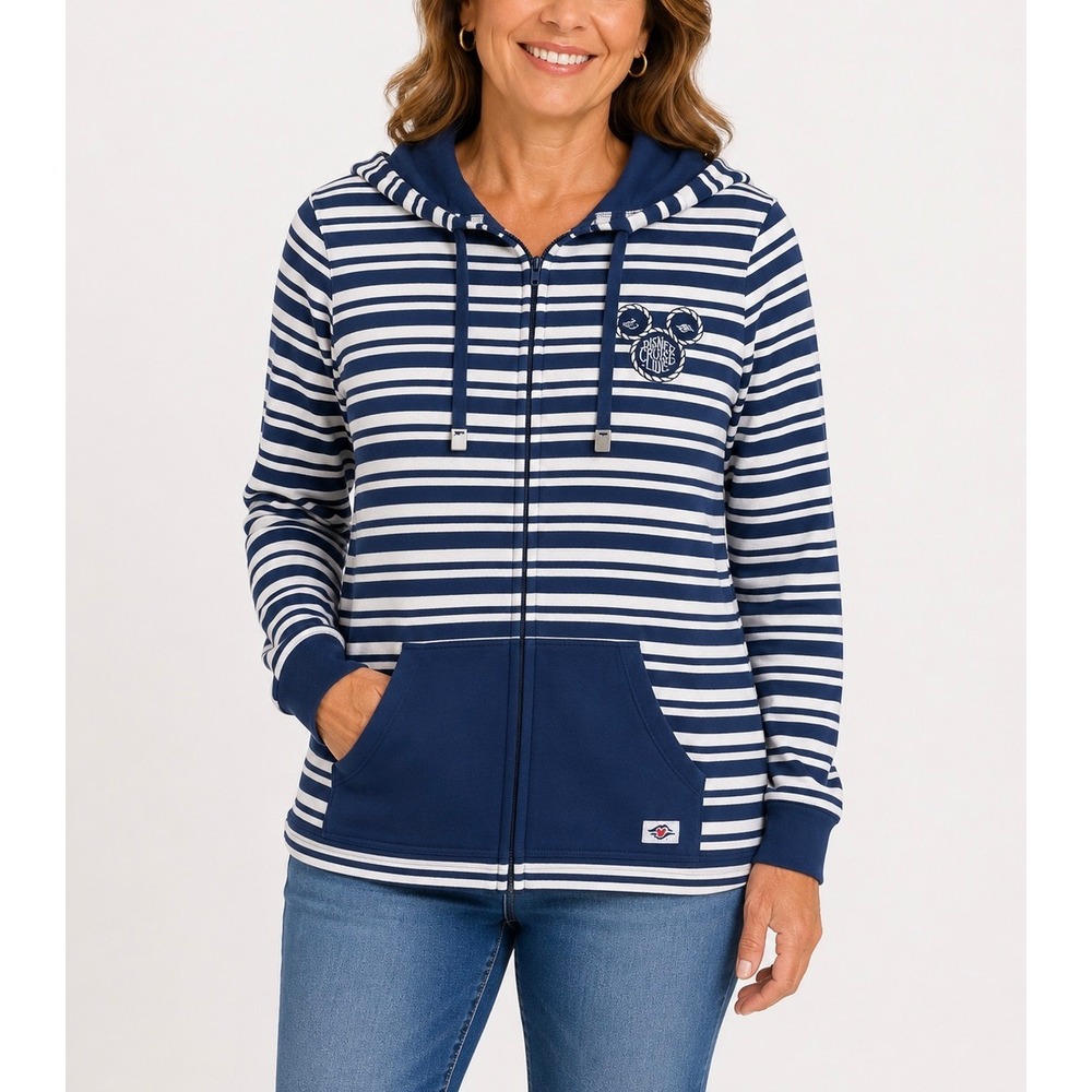 Disney Cruise Line Hoodie Women XL Blue White Striped Minnie Mouse Nautical - Picture 2 of 13